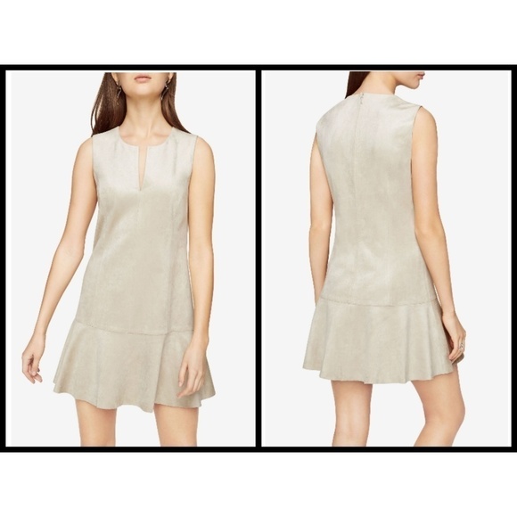 💕BCBGMAXAZRIA💕 Adelene Faux Suede Dress Light Stone Medium M NWT - Picture 1 of 8